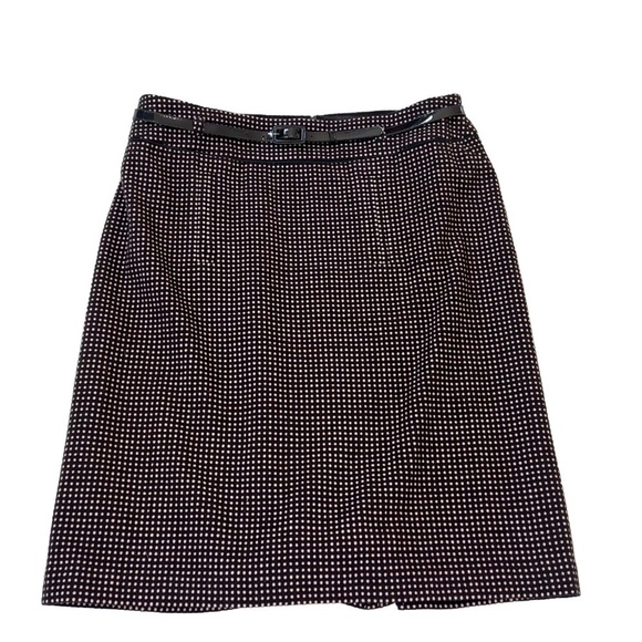Ann Taylor Wool Brown Pink Polka Dot Belted A Line Skirt Size 16 Knee Length - Picture 1 of 11